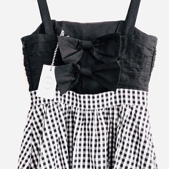 1901 Midi Dress 0 NWT Gingham Check Back Bow Black and White Spring Party Picnic - Picture 6 of 13
